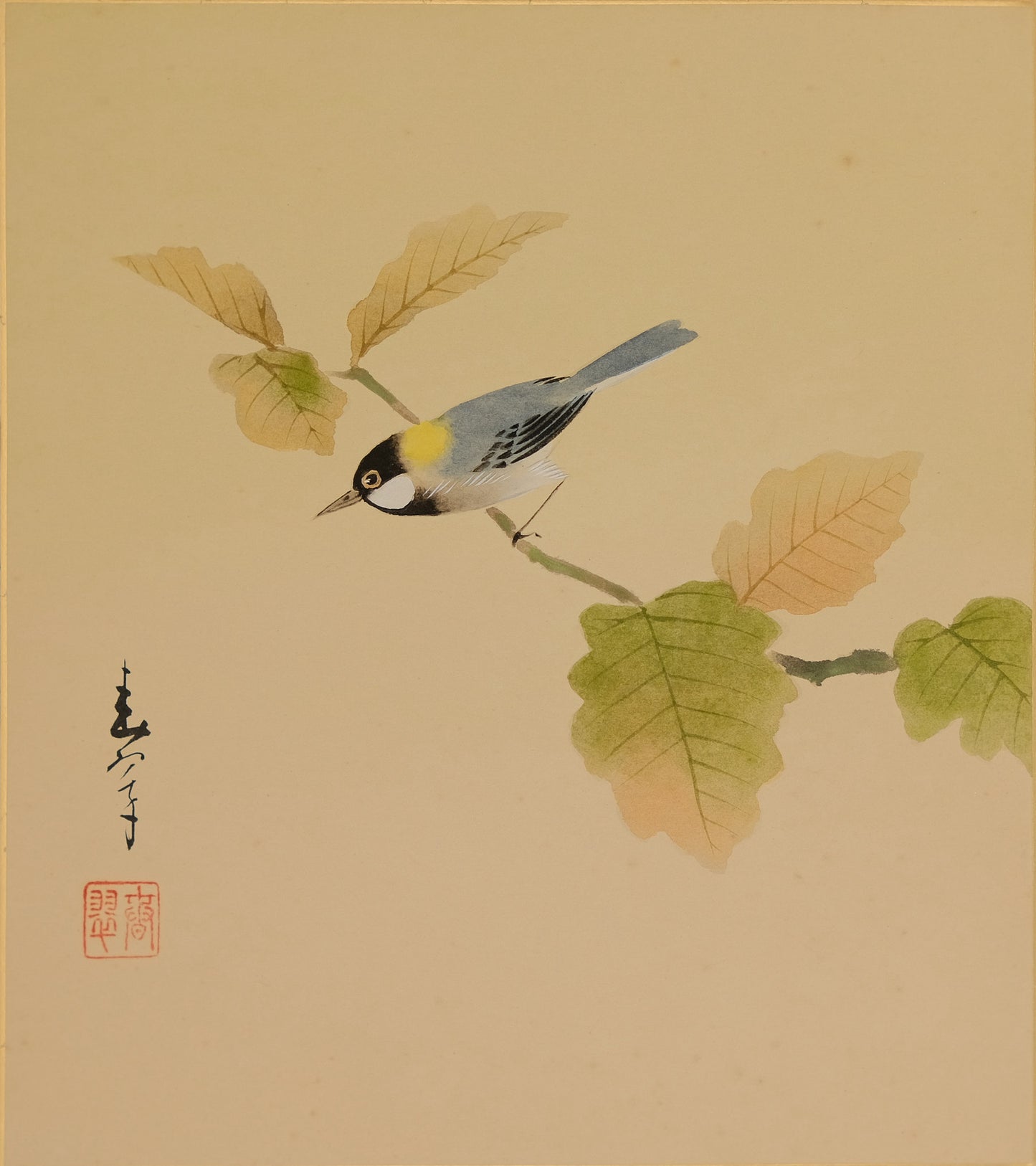 Kaligrafia "Ptaki i Liście" – styl sōsho, autor nieznany.