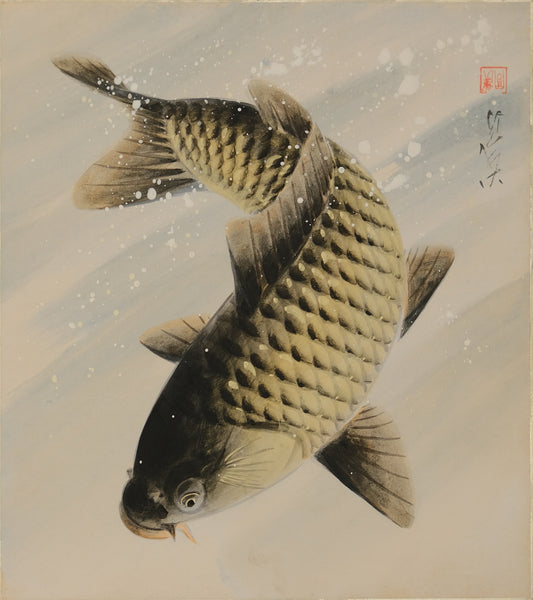 Kaligrafia "Karp Koi w strumieniu" – ekspresja w technice sumi-e, autor Matsuda Ryūichi
